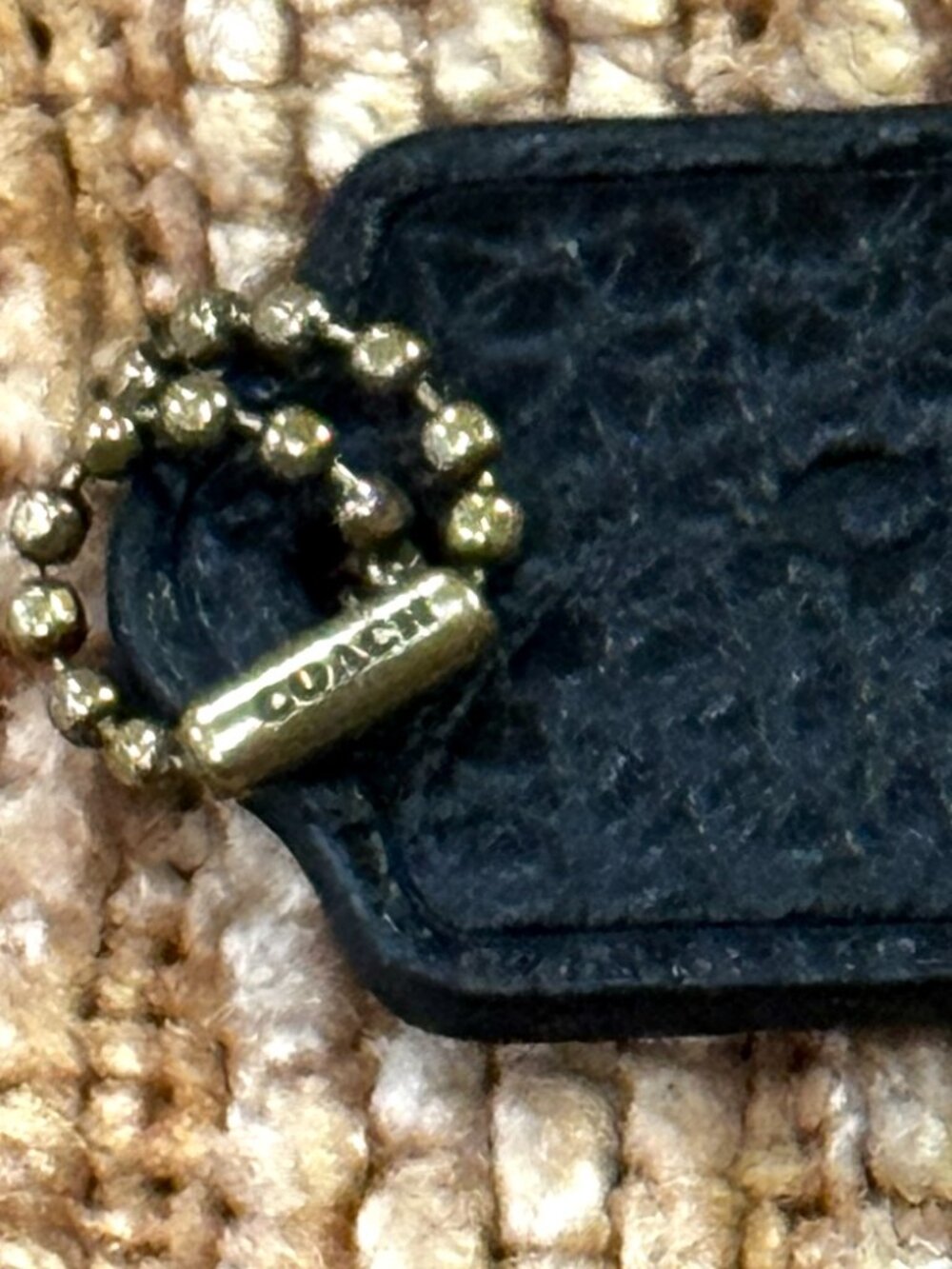 COACH BLACK PEBBLE LEATHER HANG TAG w/ GOLD CHAIN NWOTs - Picture 7 of 14